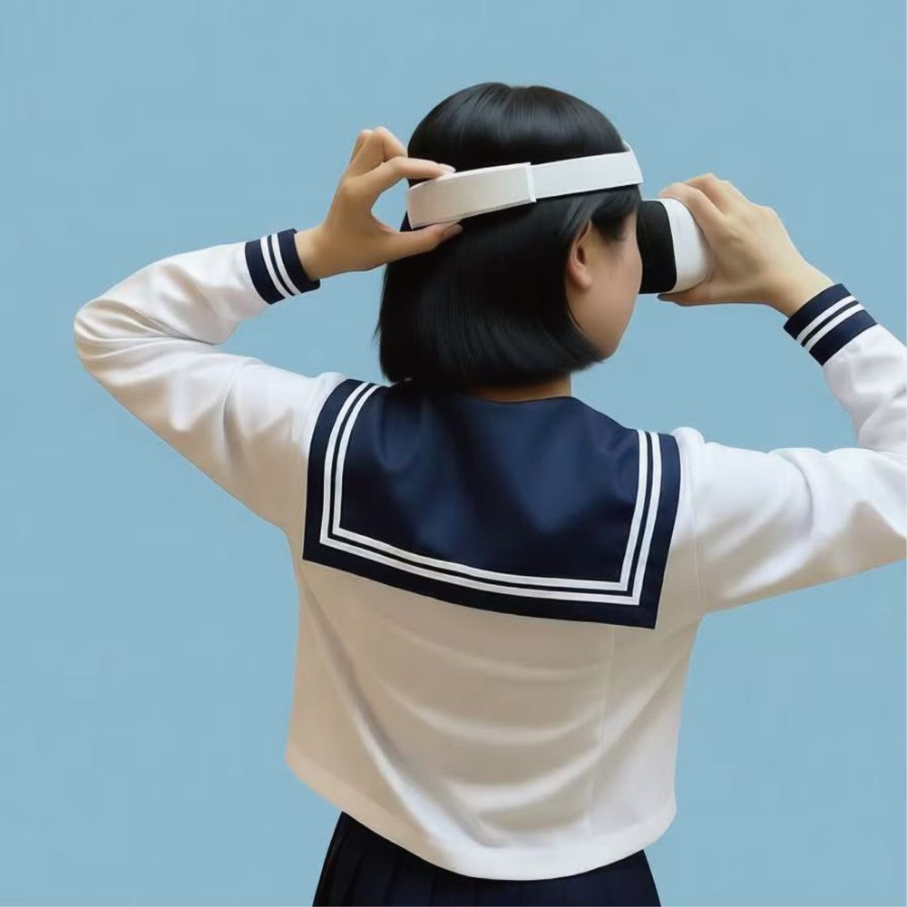 孩子佩戴基锻-VRT 进行眼芭蕾视觉锻炼